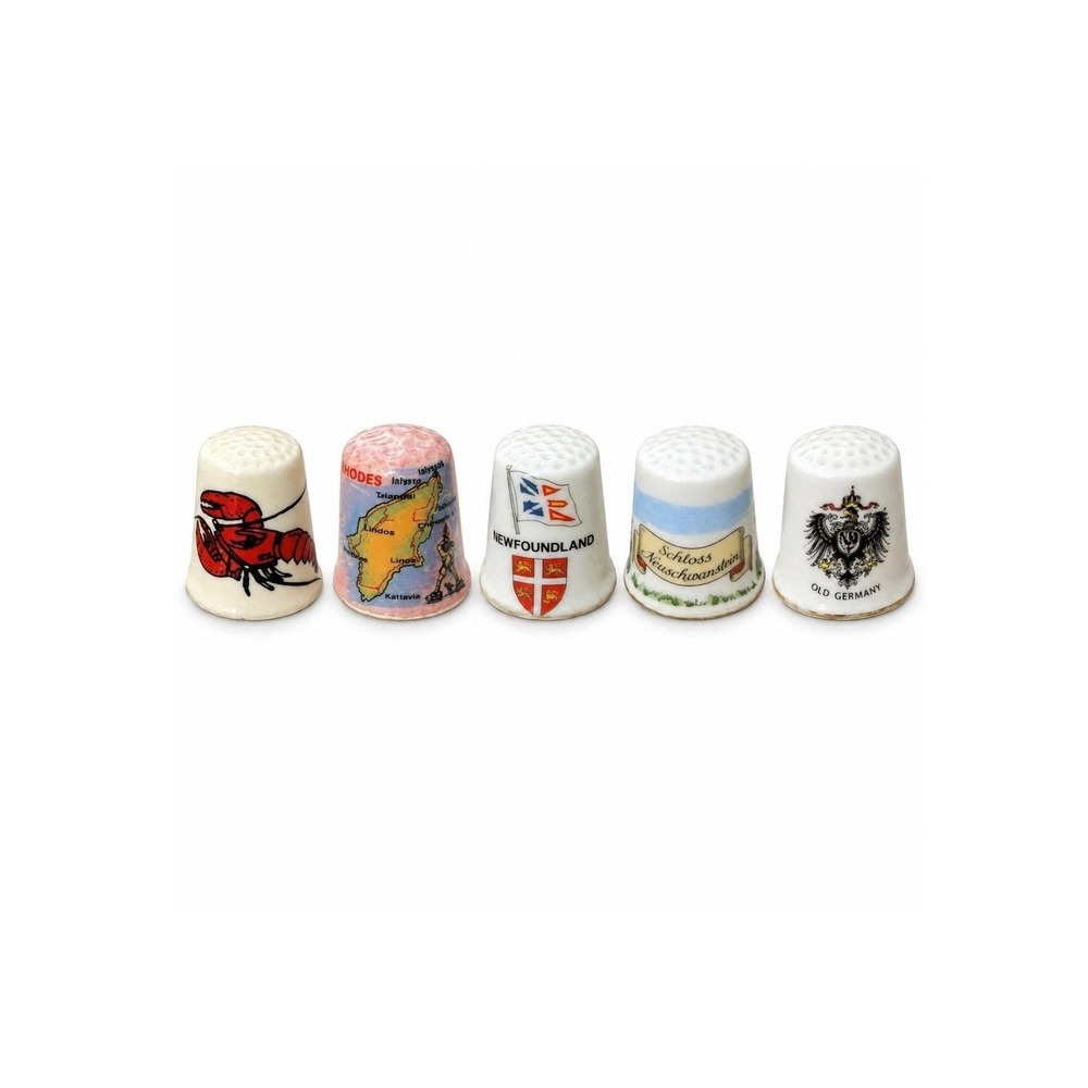 Vintage International Travel Souvenir Porcelain Thimbles Lot of 5 Canada Greece